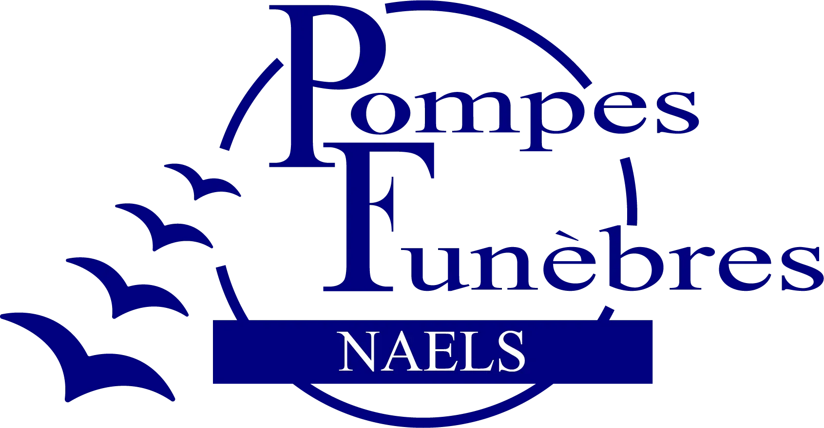 Logo officiel des Pompes Funèbres Naels avec motif d'oiseaux en vol.